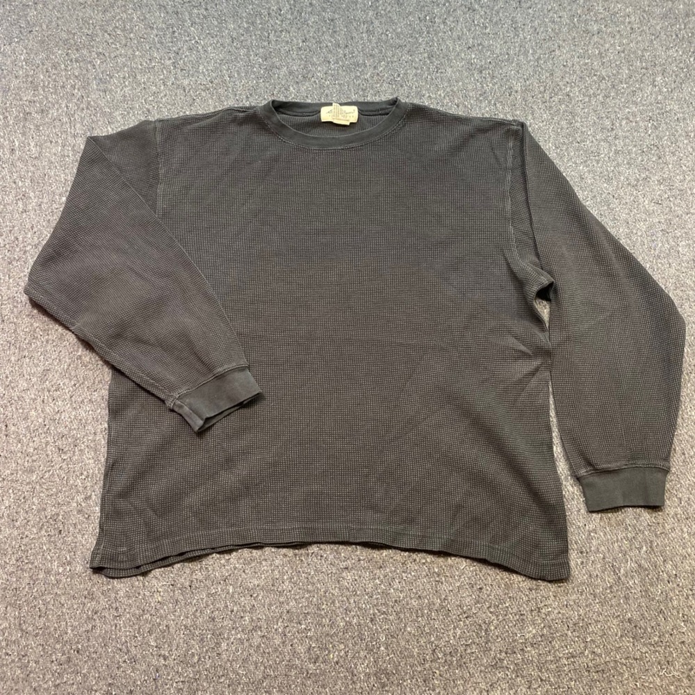 Eddie Bauer Waffle Knit Thermal Sz L Mens Gray Grunge Long Sleeve TShirt Layer